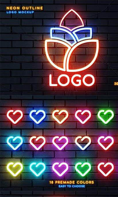 Neon Outline Logo Mockup