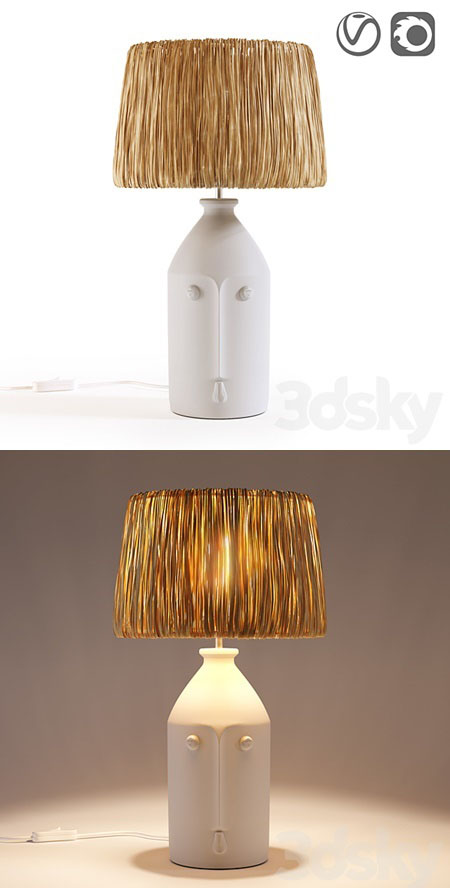 Ceramic and raffia lamp, Manoni