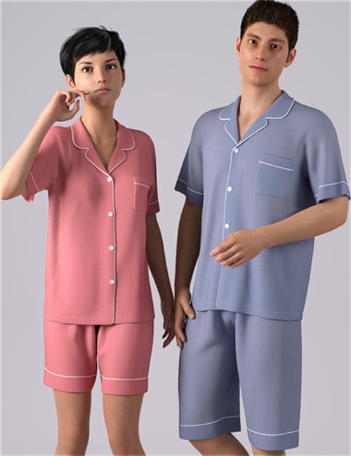 dForce HnC Summer Pajamas Outfits for Genesis 8.1 Females and Males