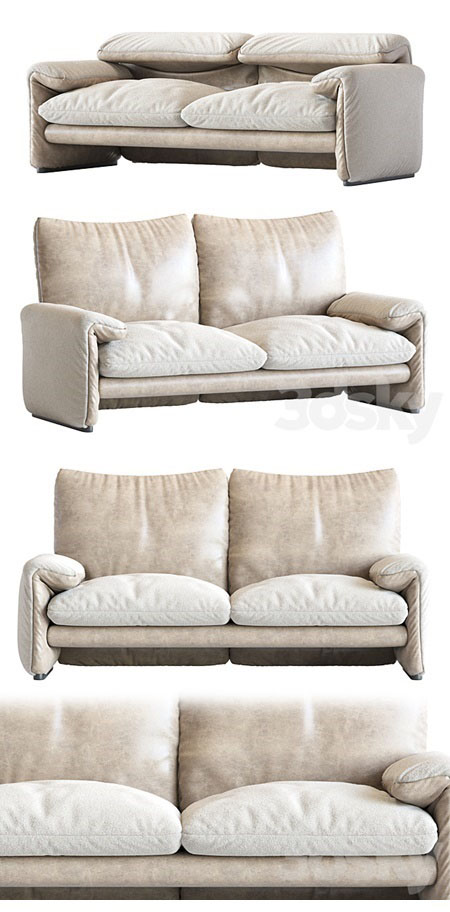 White Sheepskin Maralunga Sofa by Vico Magistretti for Cassina, Italy