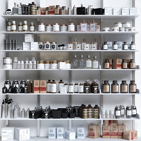 A large set of cosmetics for beauty salons and in the supermarket. Bathroom accessories