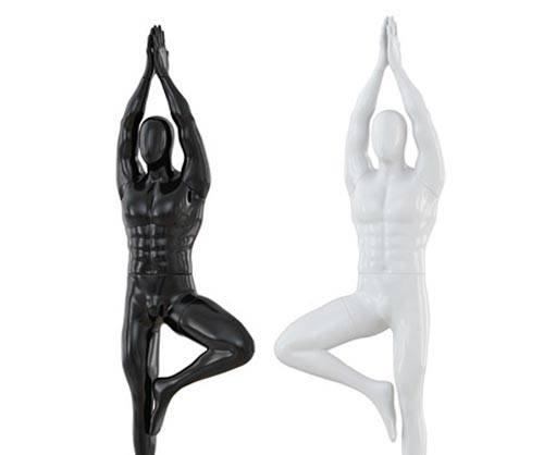 Male abstract mannequin stands in yoga pose 109