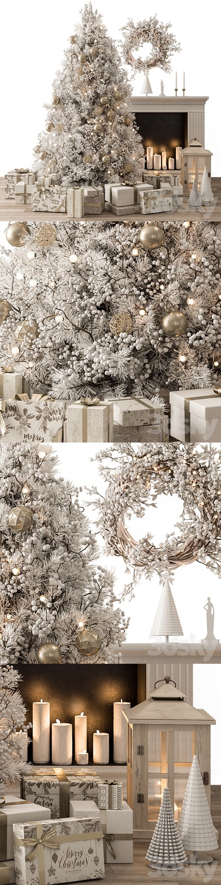 Christmas Decoration 26 - Christmas Gold and White Tree with Gift