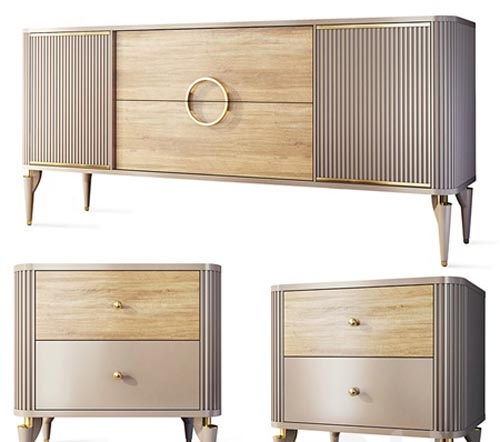 Chest of drawers and bedside table Art Deco Sanvito. Nightstand, sideboard Bellona