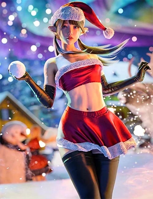 dForce Christmas Isabella Crop Top Outfit for Genesis 9 and Genesis 8 and 8.1 Females