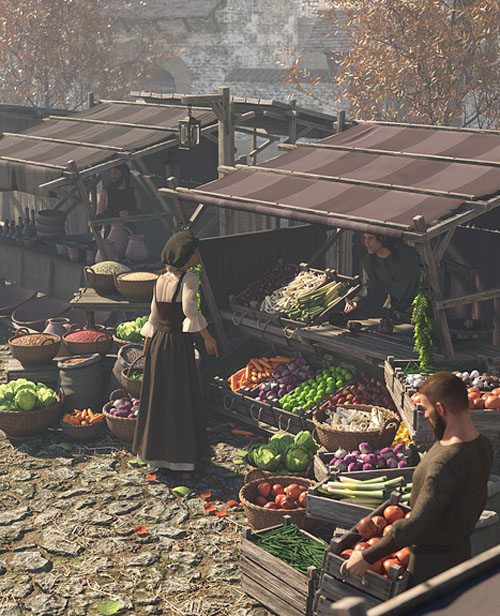 Medieval Roadside Merchant Stalls