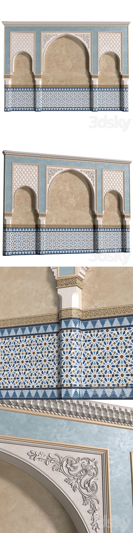 Arch in oriental style. Arab decorative wall. Arabic wall.Oriental Wall paneling