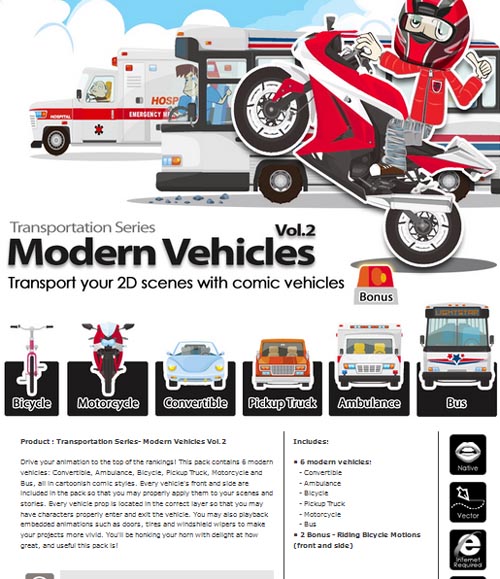 Transportation Series- Modern Vehicles Vol.2 for Cartoon Animator