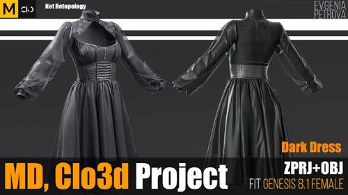Dark Dress. Marvelous Designer Clo3d Project + OBJ