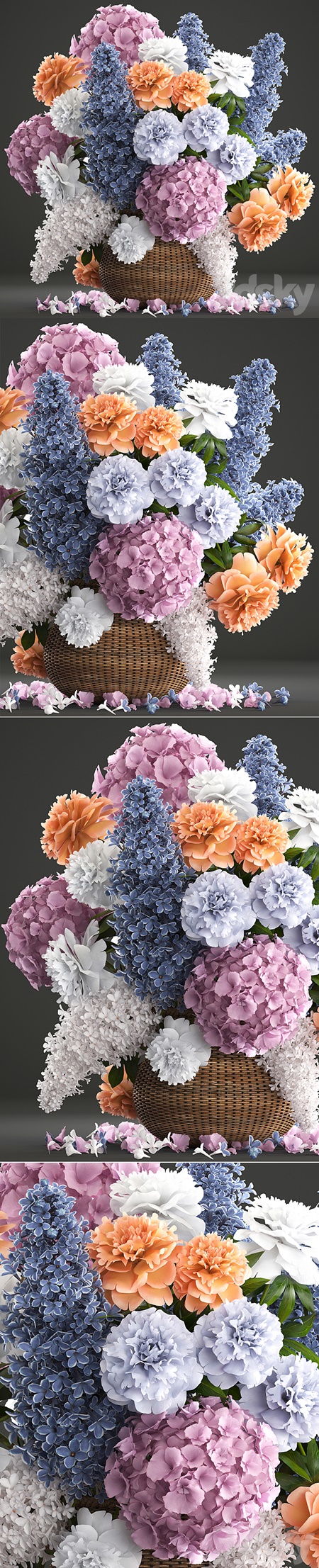 A bouquet of flowers 84. Lilac, hydrangea, basket, decor, peonies, eco design, natural decor, tab...