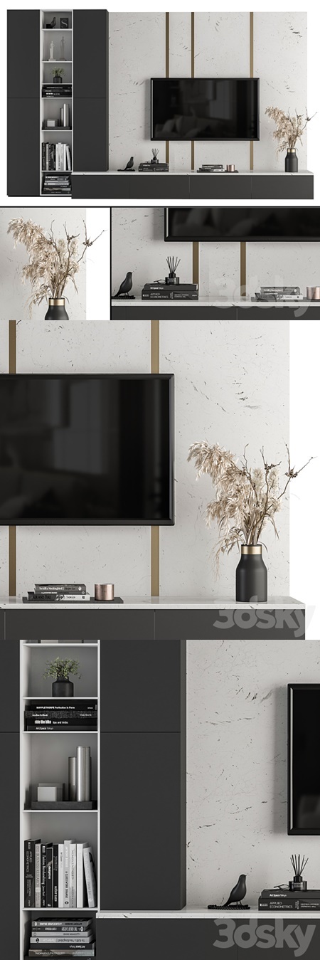 TV Wall White and Stone - Set 27