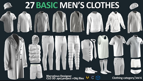 Artstation - 27 BASIC MEN'S CLOTHES PACK / Marvelous Designer / CLO3D + ZPRJ + OBJ
