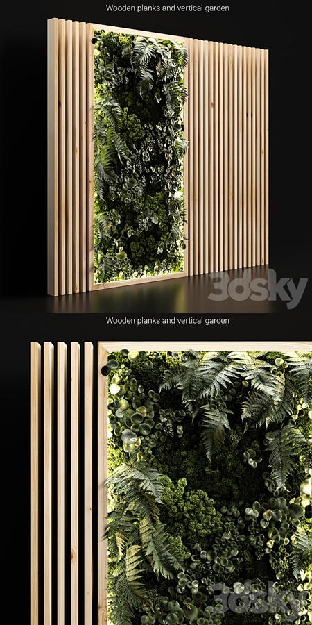Wooden planks and vertical garden