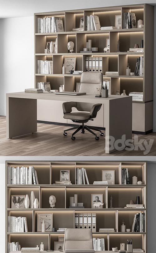 Boss Desk and Library Beige - Office Furniture 319