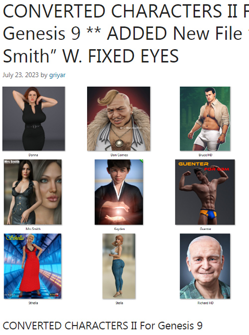 CONVERTED CHARACTERS II For Genesis 9 ** ADDED New File “MRS Smith” W. FIXED EYES