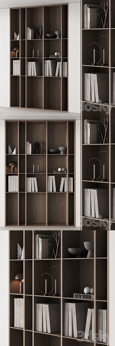 202 bookcase and rack 05 wooden with decor 01