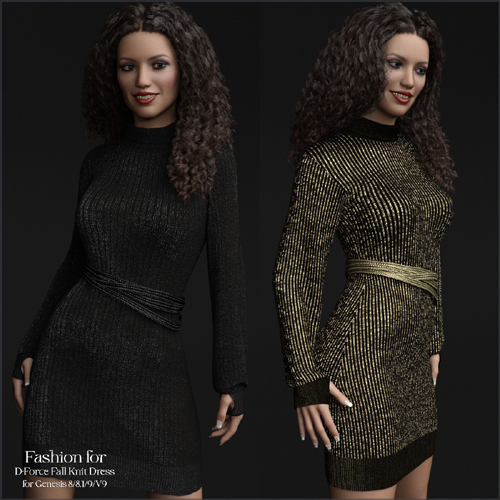 Fashion for D-Force Fall Knit Dress for Genesis 8/8.1/9/V9