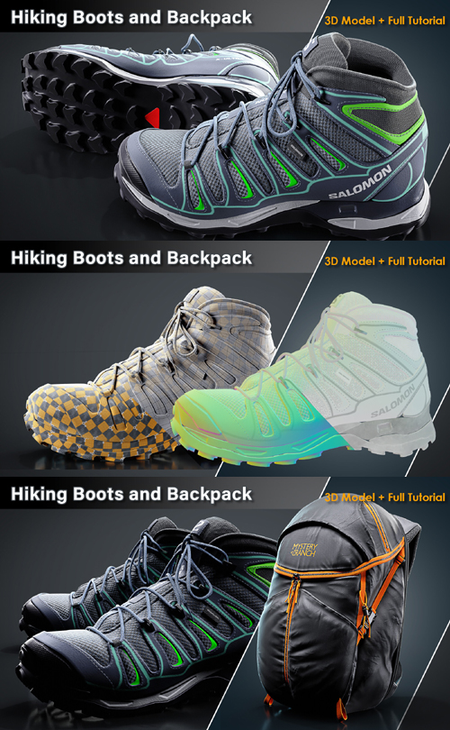 Hiking Boots and Backpack / Full Tutorial + 3D Model
