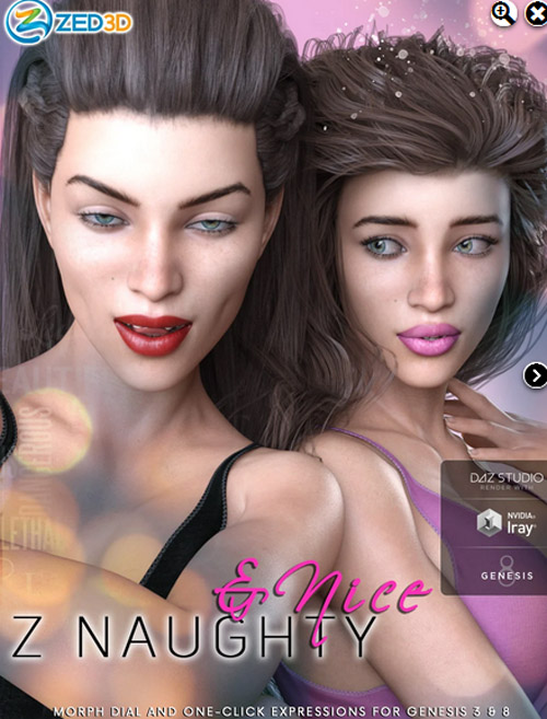 Z Naughty and Nice - Dialable and One-Click Expressions for Genesis 3 and 8 Female