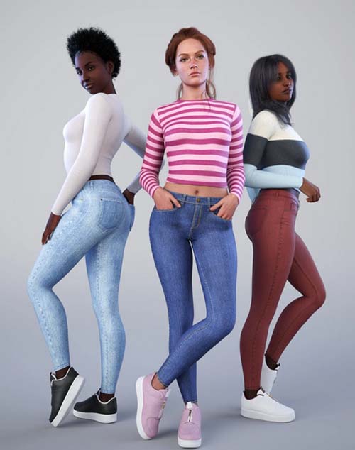 NG High Waist Skinny Jeans Outfit Poses for Genesis 9 and Victoria 9 ...