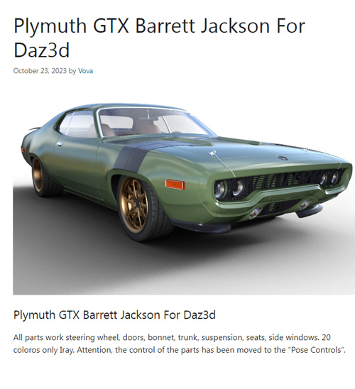 Plymuth GTX Barrett Jackson For Daz3d