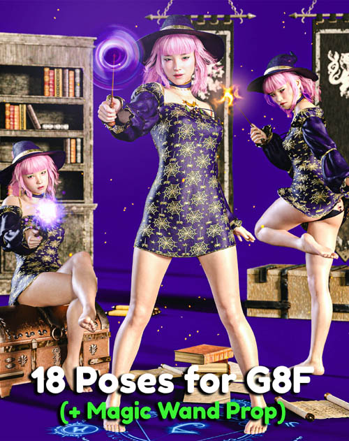 18 Sexy Magic Poses for G8F + Magic Wand Prop