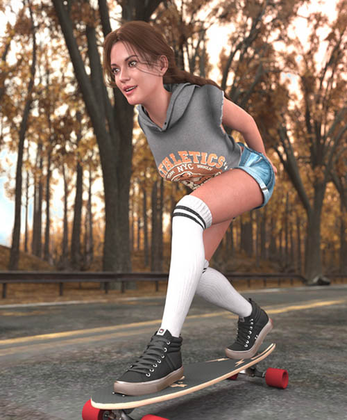 Longboard Hero Poses and Longboard for Genesis 8.1 Female