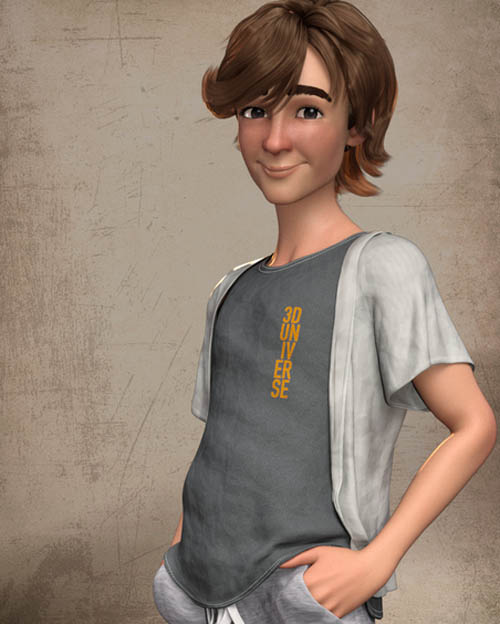 Cartoon Adult Male Character, Hair, and Outfit for Genesis 9