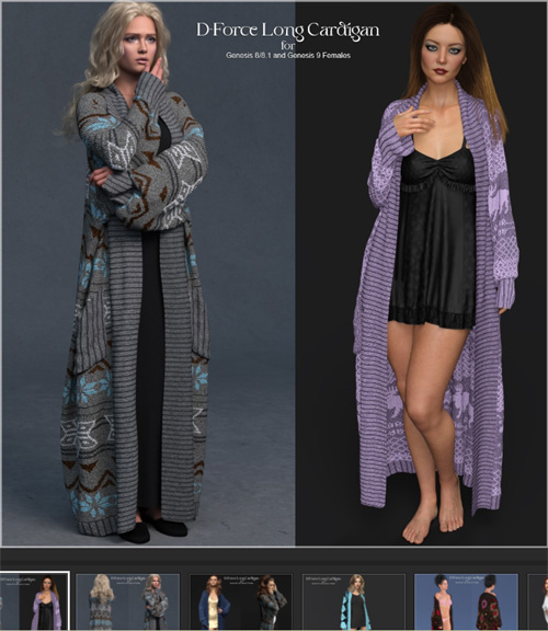 D-Force Long Cardigan for Genesis 8 and 9 Females