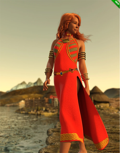 dForce Celtic Style Dress Outfit for Genesis 9