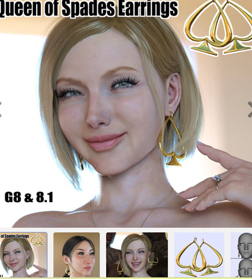 Queen of Spades Earrings for Genesis 8 Female