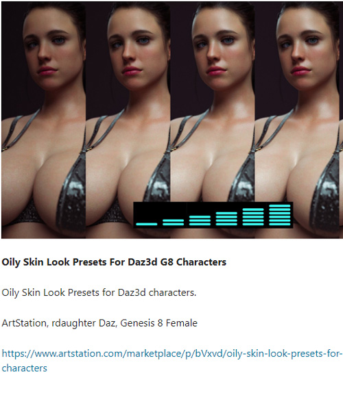 Oily Skin Look Presets For Daz3d G8 Characters