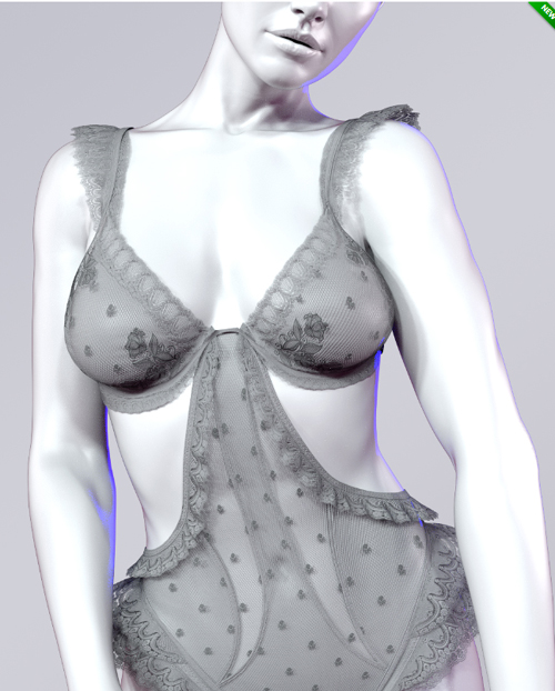 X Fashion Lace Frill Trims Bodysuit for Genesis 9