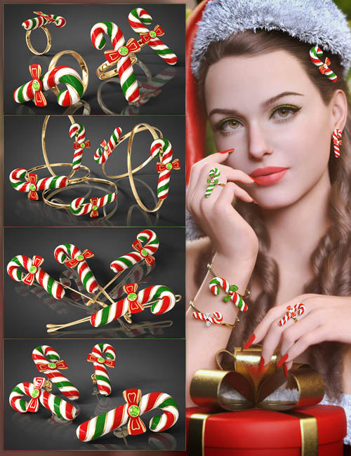 VRV Candy Cane Jewelry for Genesis 9, 8.1, and 8 Females