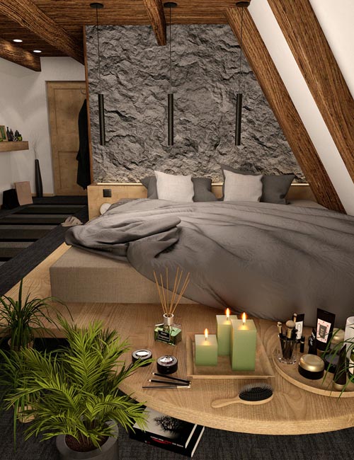 Scandinavian Style A-Frame House AddOn: Bedroom and Bathroom