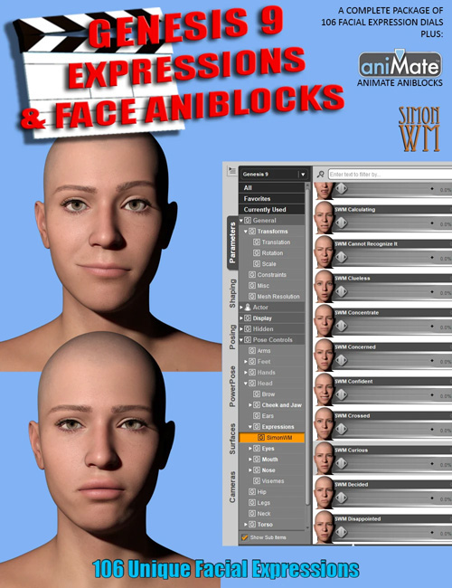 Expressions and Face aniBlocks for Genesis 9