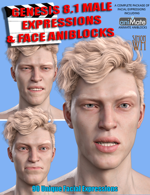 Expressions and Face aniBlocks for Genesis 8.1 Males