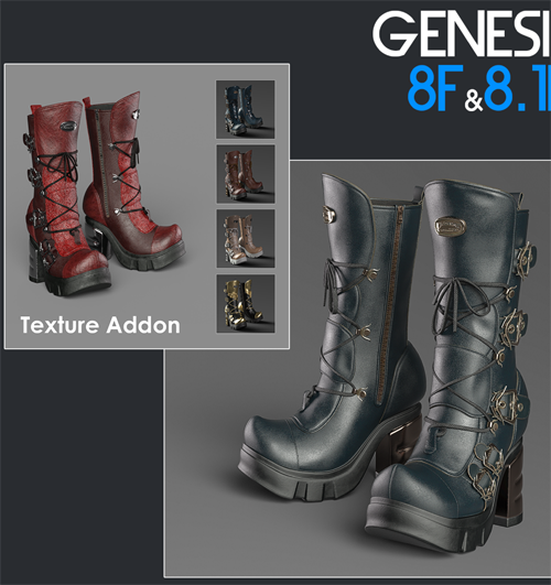 Slide3D Sinister Boots for G8F, G8.1F and Texture Addon