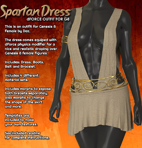 Exnem dForce Spartan Dress for Genesis 8 Female