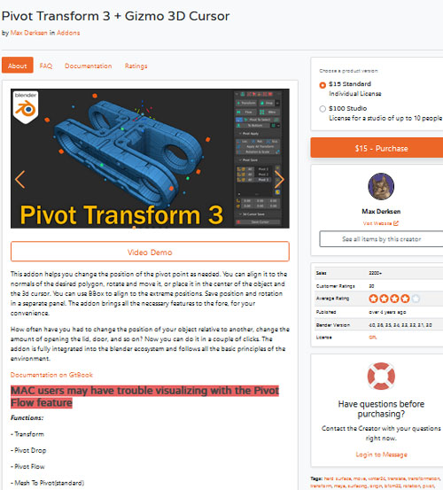 Pivot Transform 3 + Gizmo 3D Cursor for Blender v3.3.0