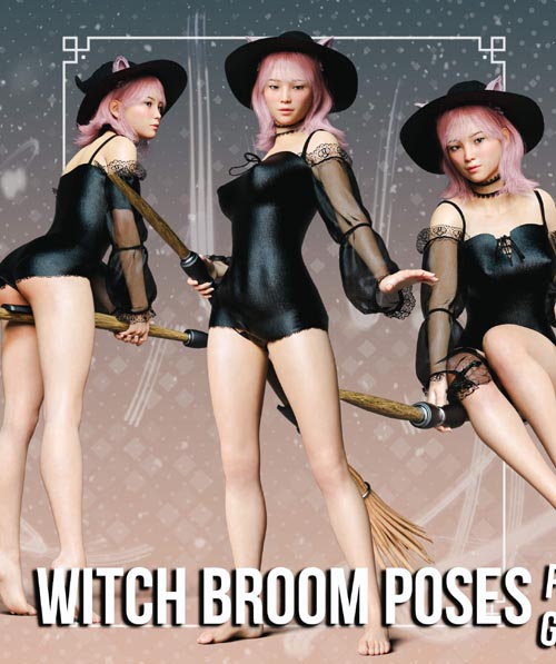 20 Witch Broom Poses + Broom Prop for G8F