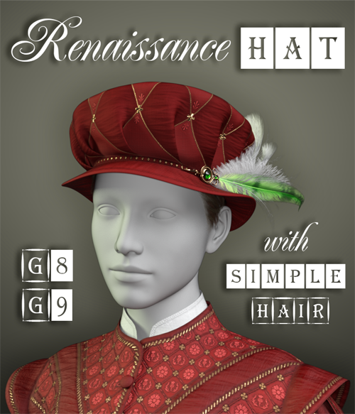 Renaissance Hat and Simple Parting Hair for G8M, G8F and G9