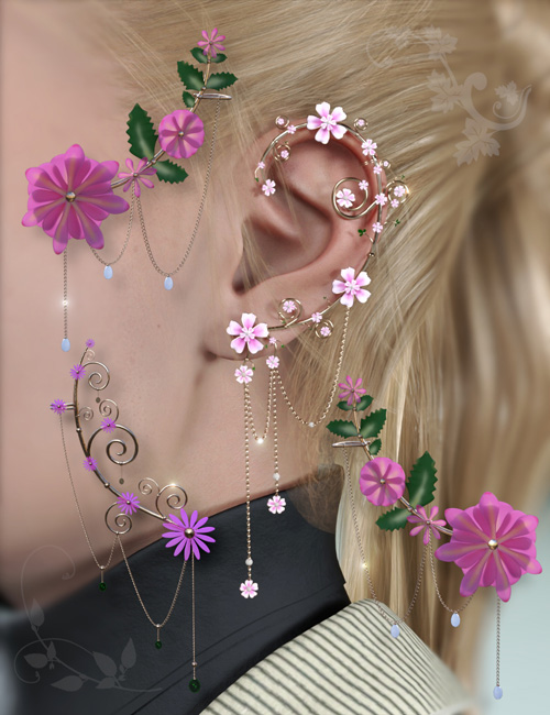 Floral Earcuffs for Genesis 9 and 8 Female