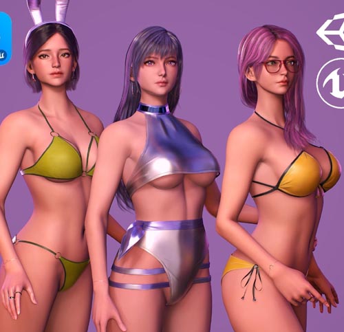 Girls in Swimsuits - Cute Stylized Characters Beach Casual Girls Low-poly 3D model