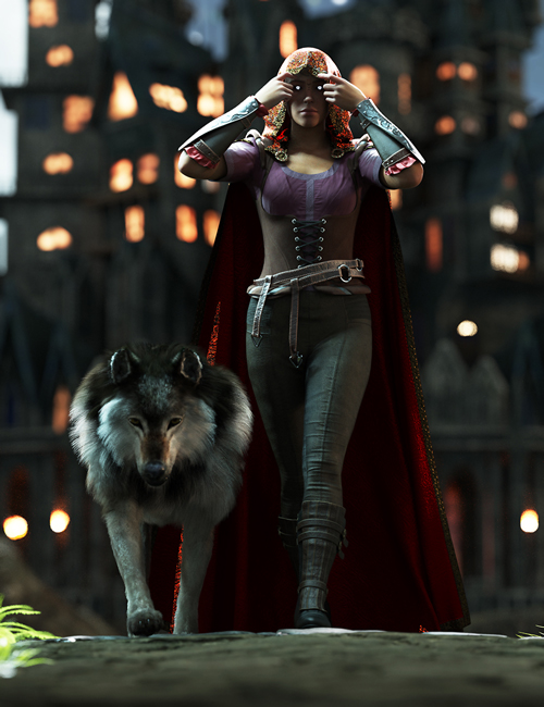 Red Hood Poses for Genesis 9 Feminine and Daz Dire Wolf