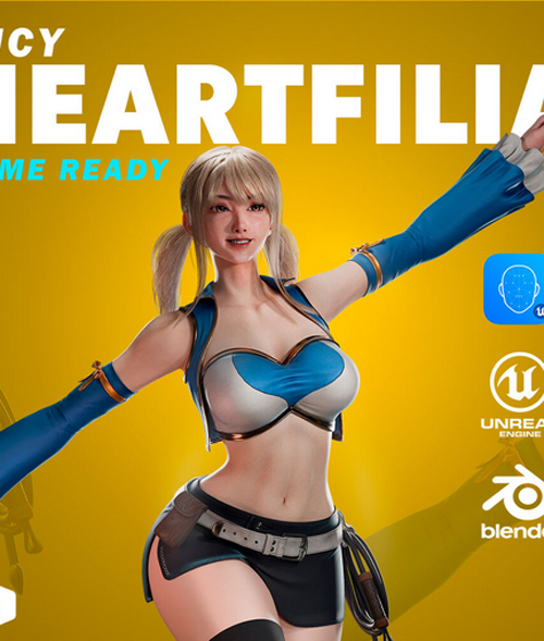  Lucy Heartfilia - UE5 - Blender 3D Rigged Low-poly 3D model