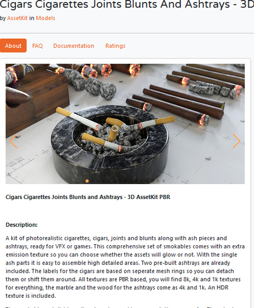 Cigars Cigarettes Joints Blunts and Ashtrays 3D AssetKit Blender.