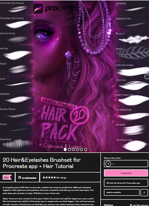 20 Hair&Eyelashes Brushset for Procreate app + Hair Tutorial