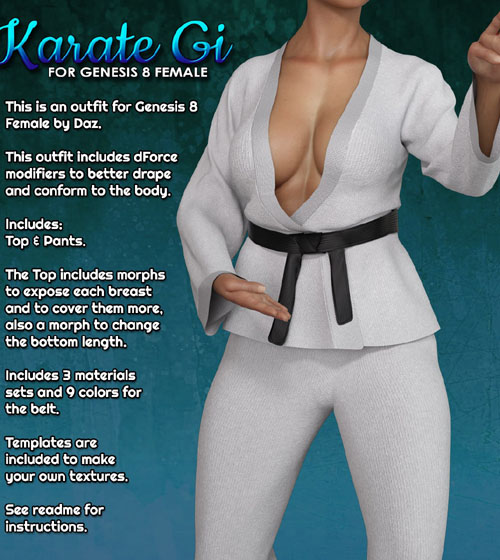 Exnem dForce Karate Gi Outfit for Genesis 8 Female