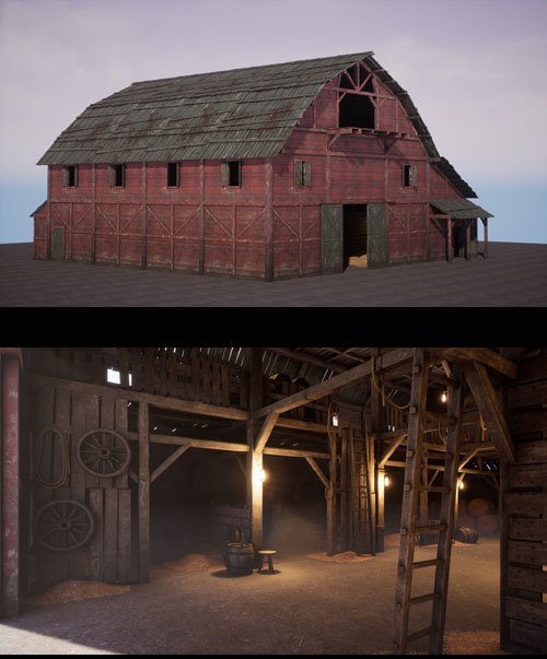 Old West Modular Barn Low-poly 3D model